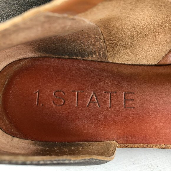 1.State Women's Size 8M Celvin Pewter Leather Open Toe Cutout Slip On Flats - Picture 10 of 11